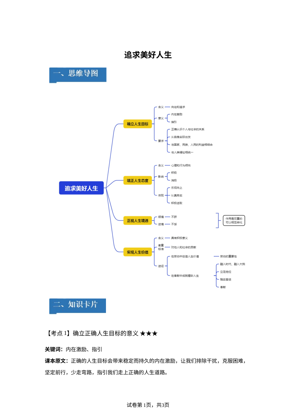 第四单元 追求美好人生 考点速通-单元理解与应用通关手册 第1页预览
