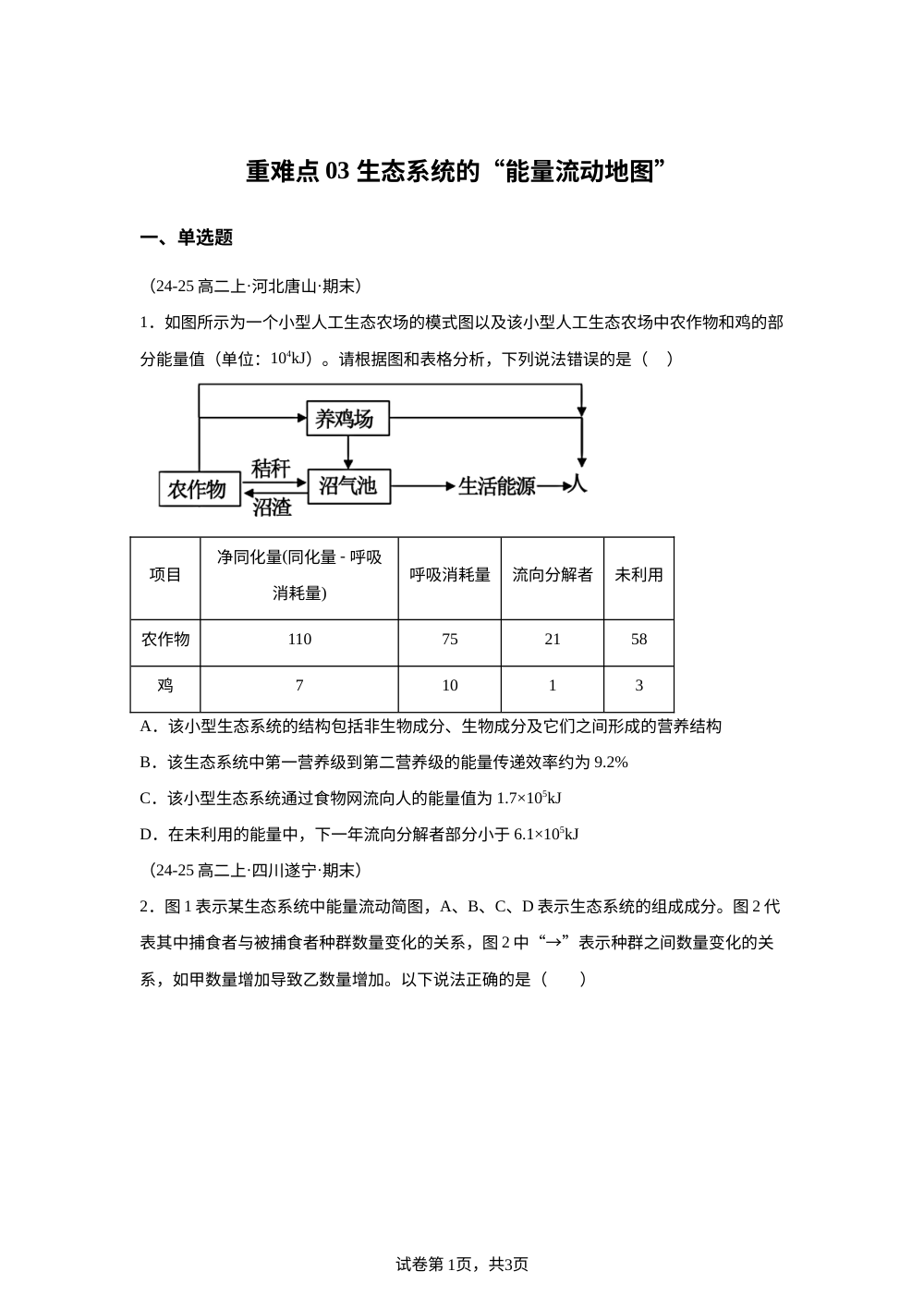 重难点03 生态系统的&ldquo;能量流动地图&rdquo;（期末真题汇编）高二生物上学期人教版 第1页预览