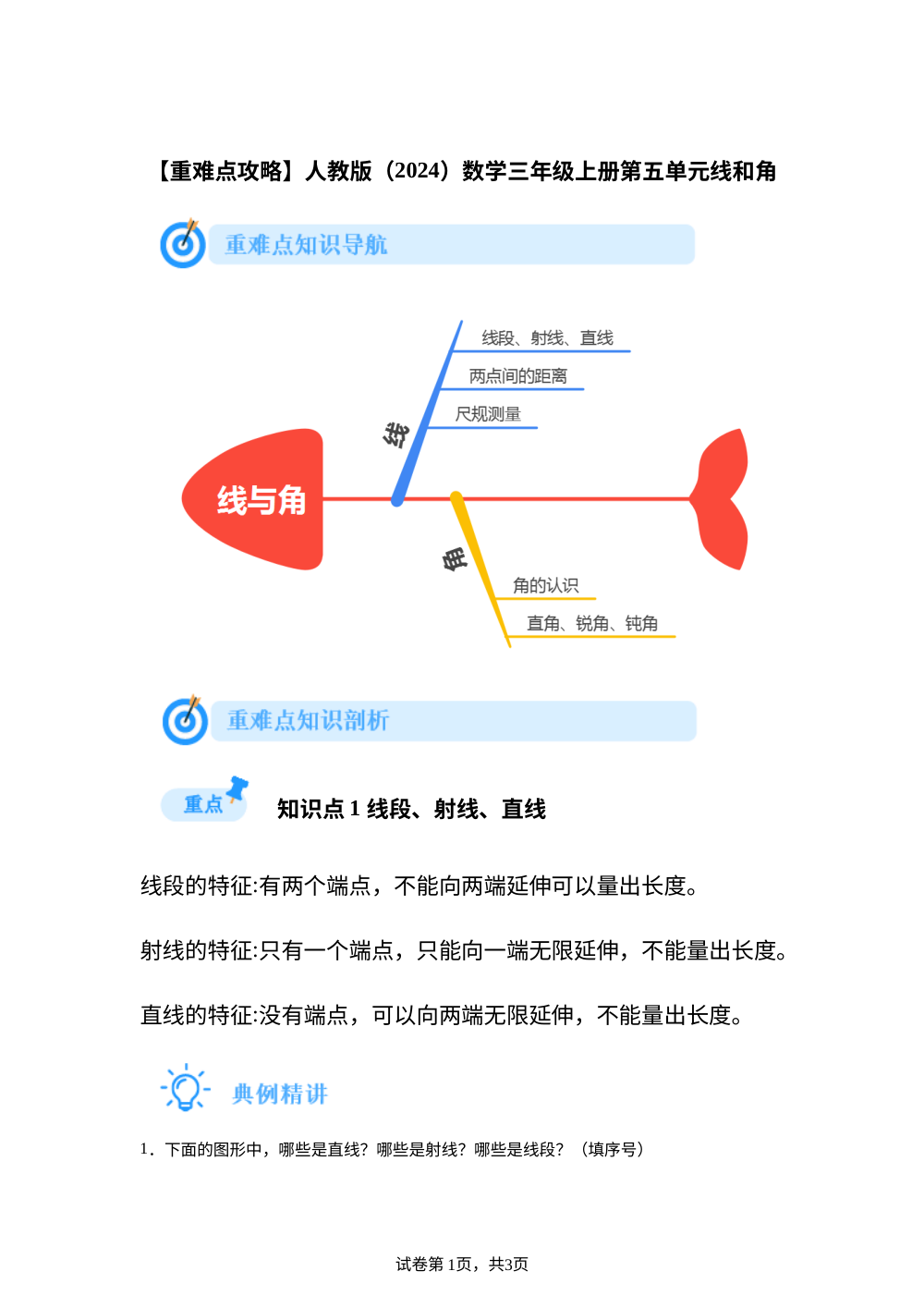 人教版（2024）数学三年级上册第五单元线和角【重难点攻略】 第1页预览