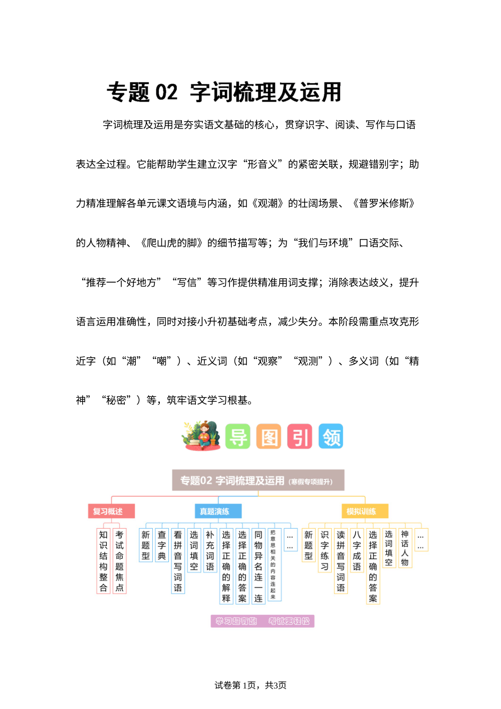 专题02 字词梳理及运用（专项训练）四年级语文寒假专项提升（统编版） 第1页预览