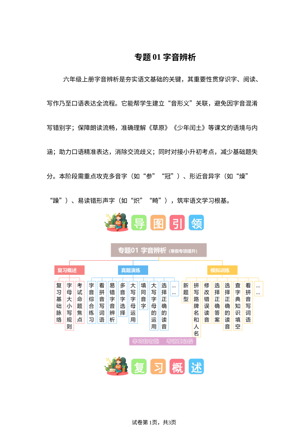 专题01 字音辨析（专项训练）六年级语文寒假专项提升（统编版） 第1页预览