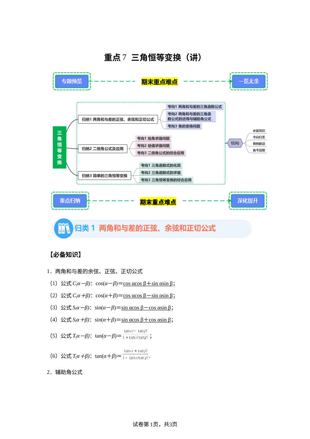 重点7   三角恒等变换【讲】2026-2026学年期中重难点攻略 第1页预览