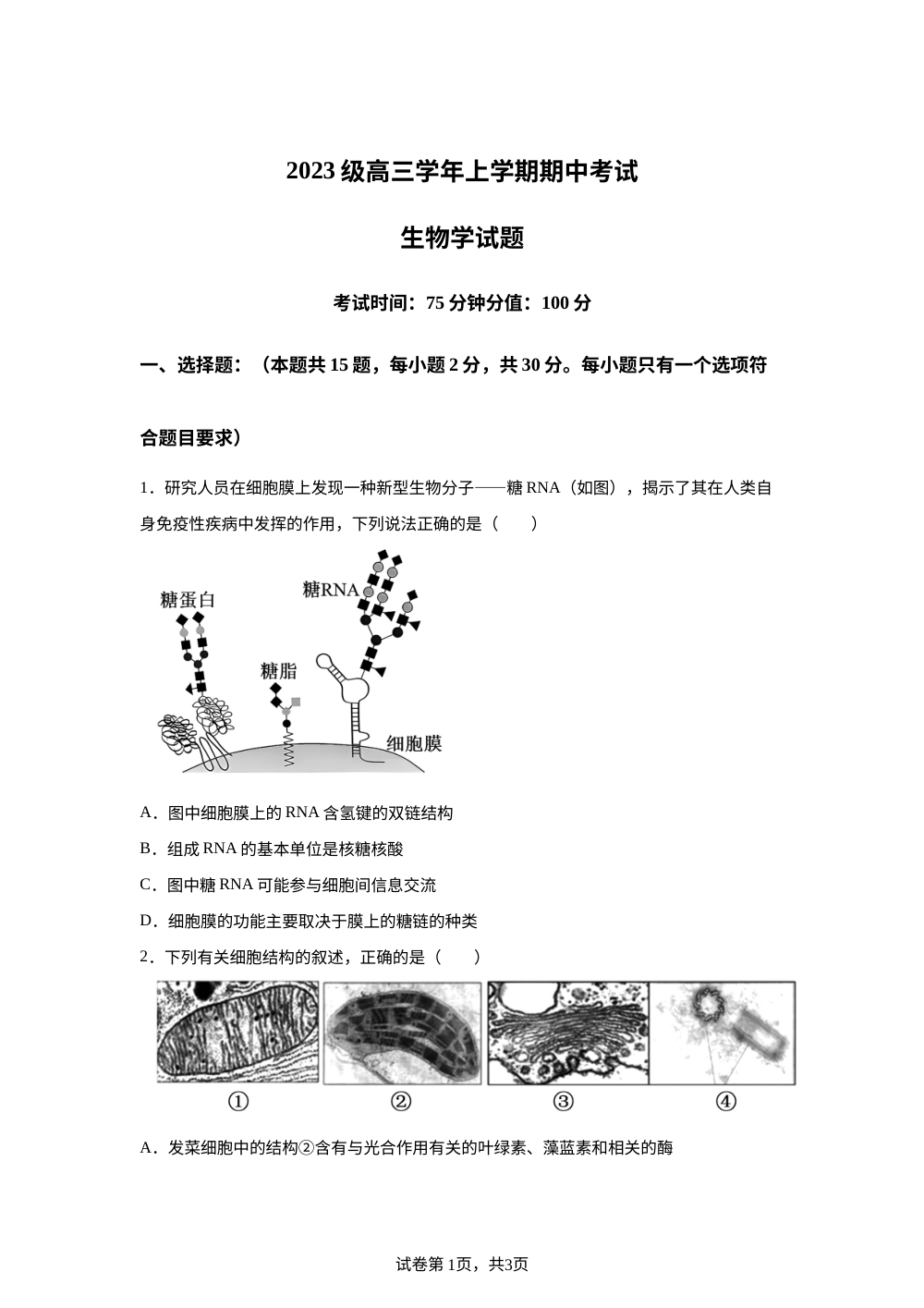 黑龙江省牡丹江市第一高级中学2025-2026学年高三上学期11月期中生物试题 第1页预览