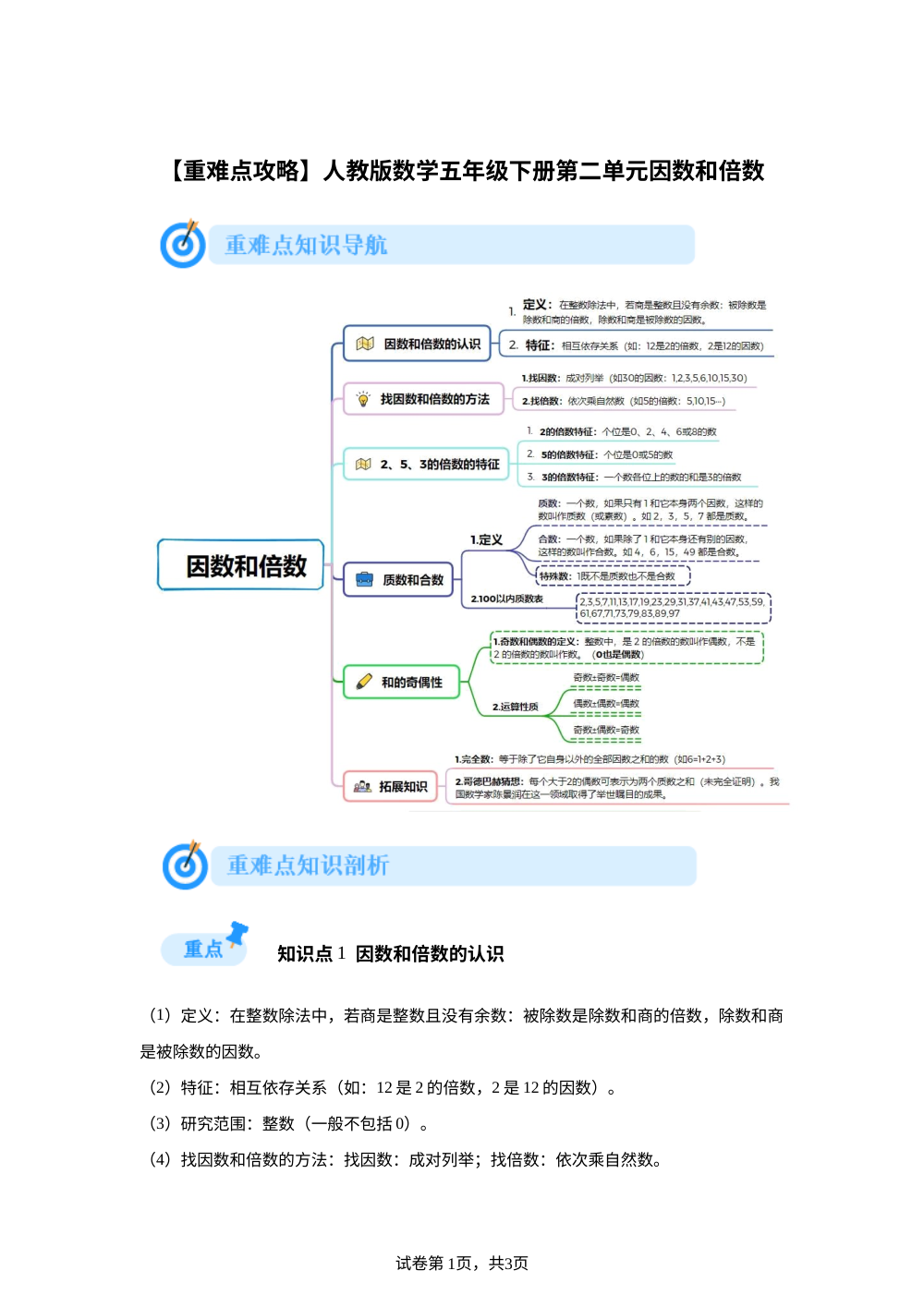 【重难点攻略】人教版数学五年级下册 第二单元因数和倍数 第1页预览