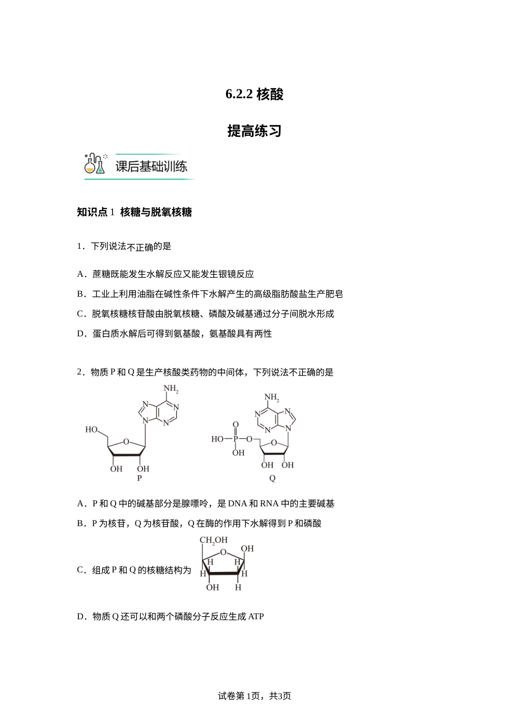 6.2.2 核酸提高练习 第1页预览