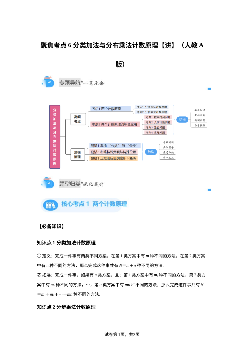 聚焦考点6  分类加法与分布乘法计数原理（人教A版高二期中备考)【专题讲解】 第1页预览