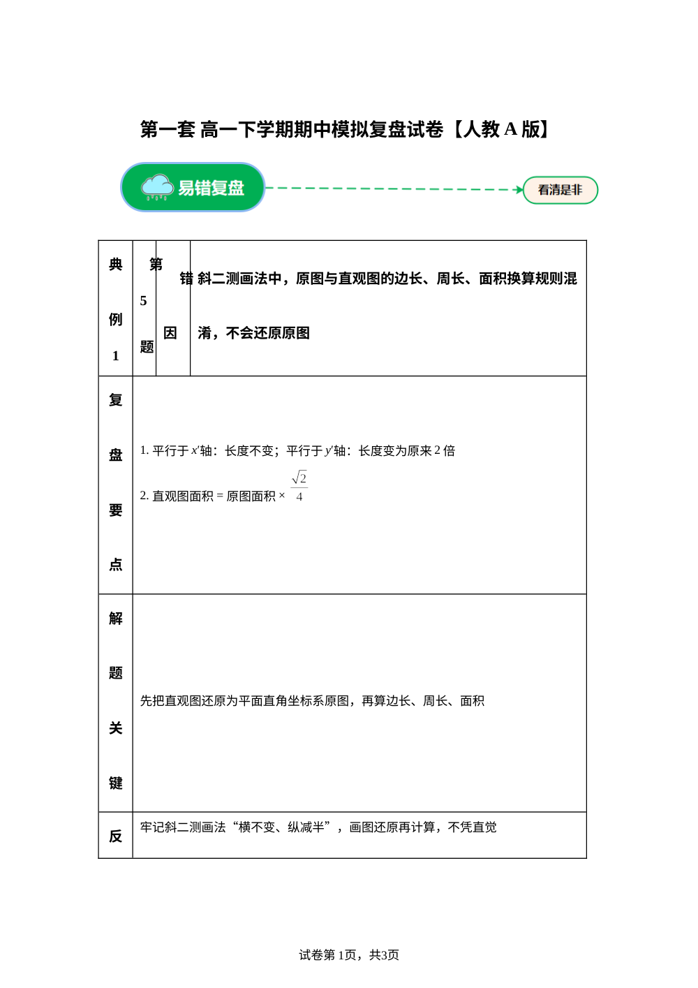 第一套 复盘卷 (高一下学期期中备考研习室)人教A版 第1页预览