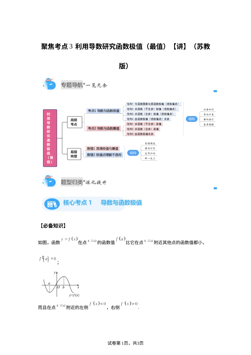 聚焦考点3  利用导数研究函数极值（最值）（苏教版高二期中备考)【专题讲解】 第1页预览