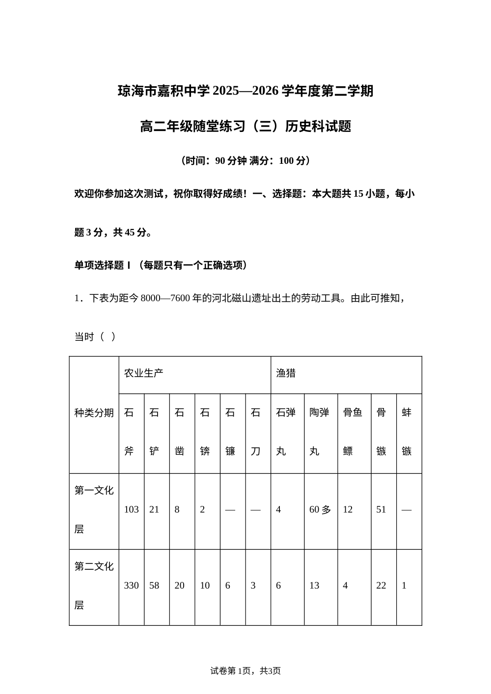 海南琼海市嘉积中学2025-2026学年高二下学期随堂练习（三）【期中】历史试题 第1页预览