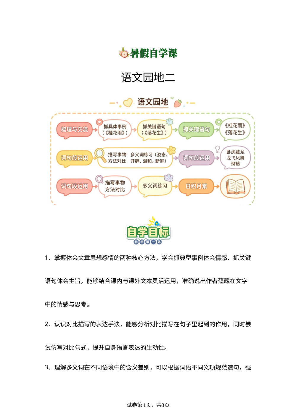 语文园地二-(导学案)新五年级语文暑假自学课（统编版&middot;新教材） 第1页预览