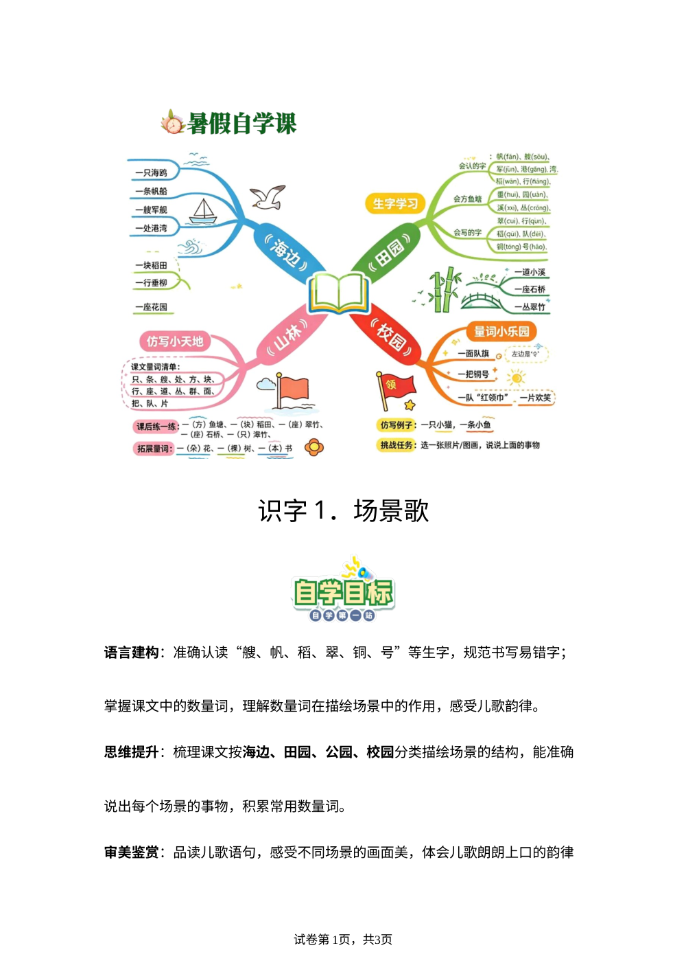识字1.场景歌(导学案)新二年级语文暑假自学课（统编版&middot;新教材） 第1页预览