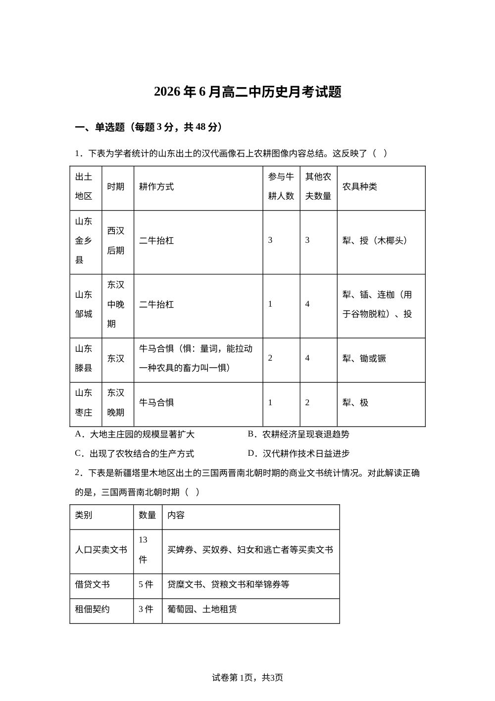 湖南岳阳市岳阳县第一中学2025-2026学年高二下学期6月阶段检测历史试题 第1页预览