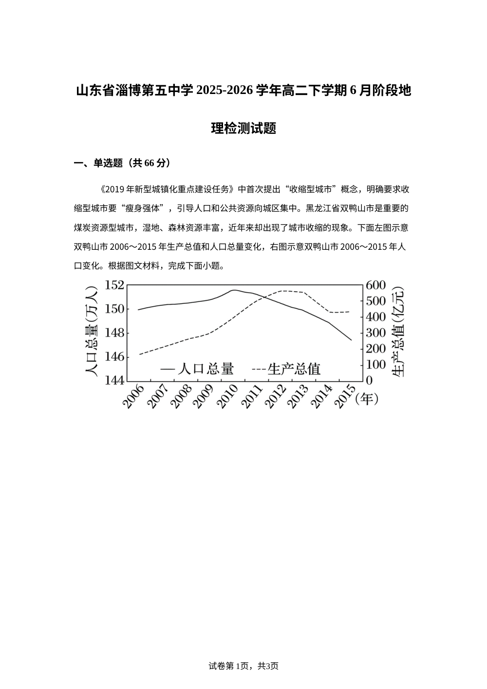山东省淄博第五中学2025-2026学年高二下学期6月阶段检测地理试题 第1页预览