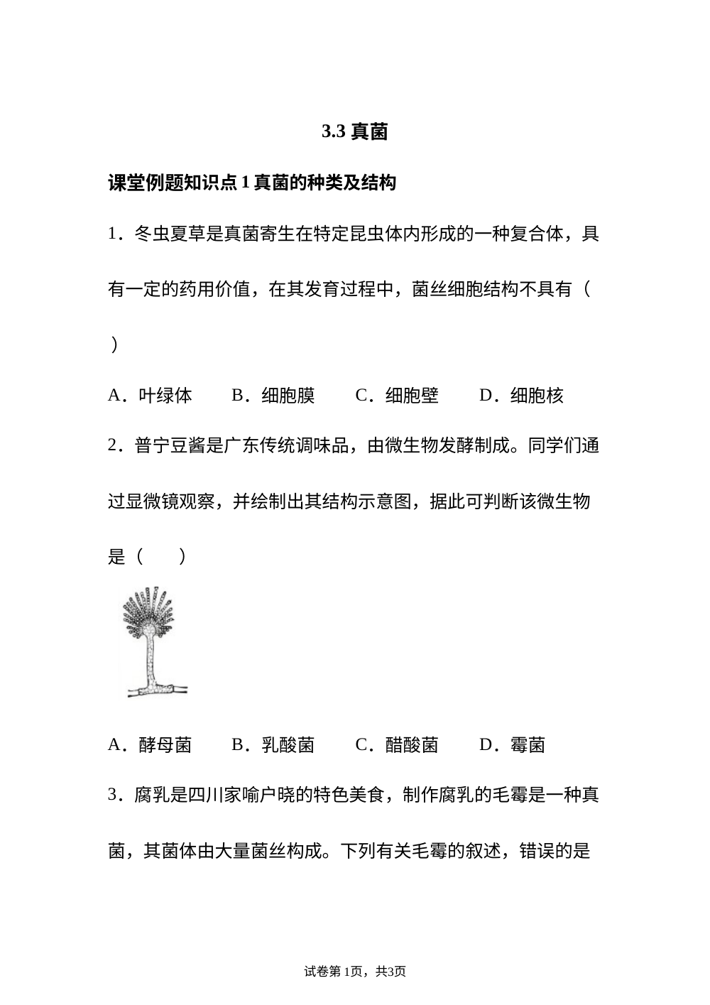 3.3 真菌课堂例题 第1页预览